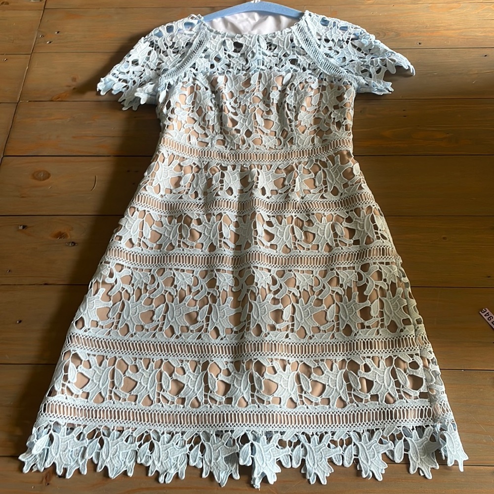 Blue short sleeve mini formal dress size 2